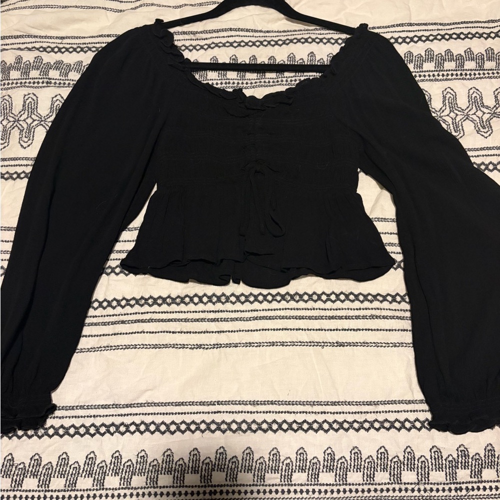 Cotton Candy LA Black Long-Sleeve Peplum Smocked Women's Top